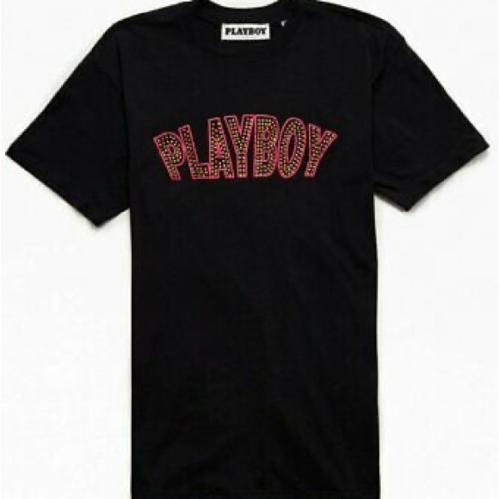 Playboy PacSun Black Rhinestone Logo Slots Shortsleeve Graphic‎ Tee, Size L, NWT